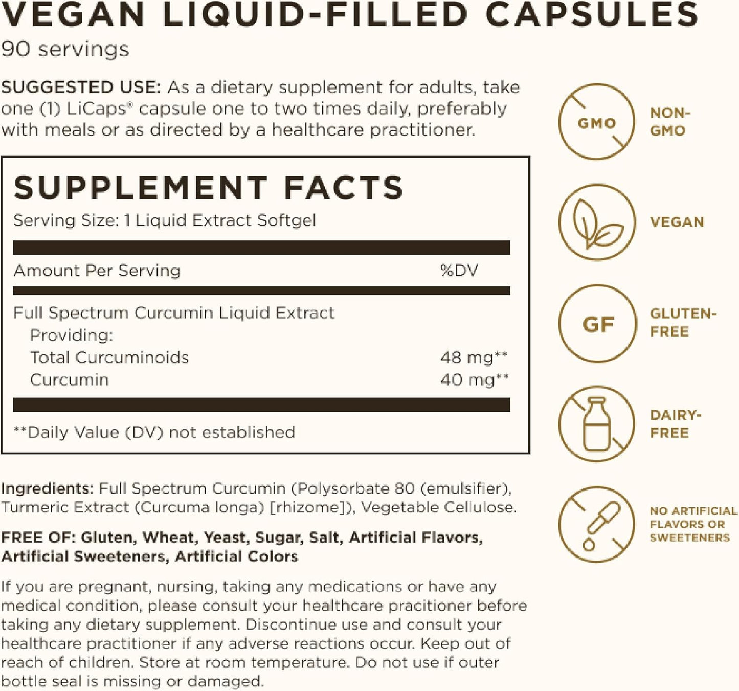 Solgar Full Spectrum Curcumin Capsules - 90 Count - Enhanced Bioavailability - Supports Brain, Joints & Immune System - Non-GMO, Vegan, Gluten & Dairy Free - 90 Servings