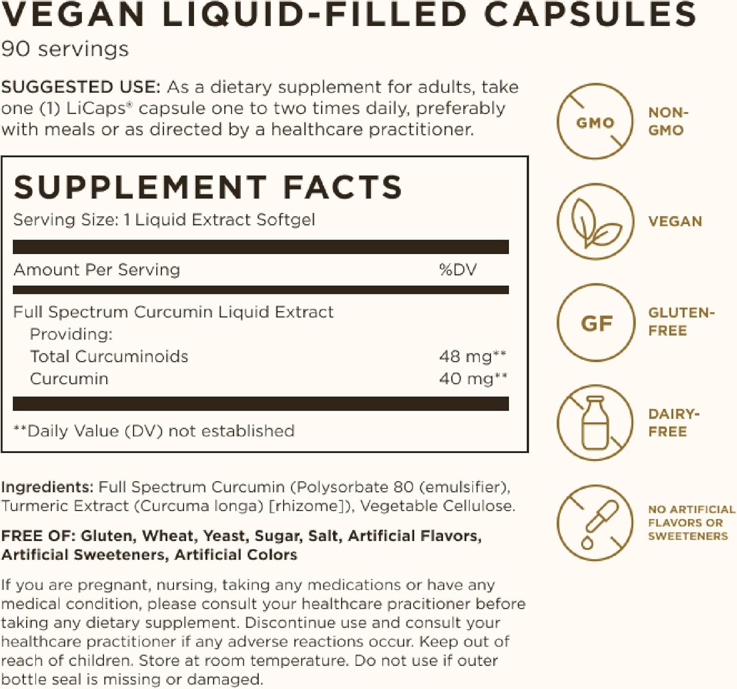 Solgar Full Spectrum Curcumin Capsules - 90 Count - Enhanced Bioavailability - Supports Brain, Joints & Immune System - Non-GMO, Vegan, Gluten & Dairy Free - 90 Servings