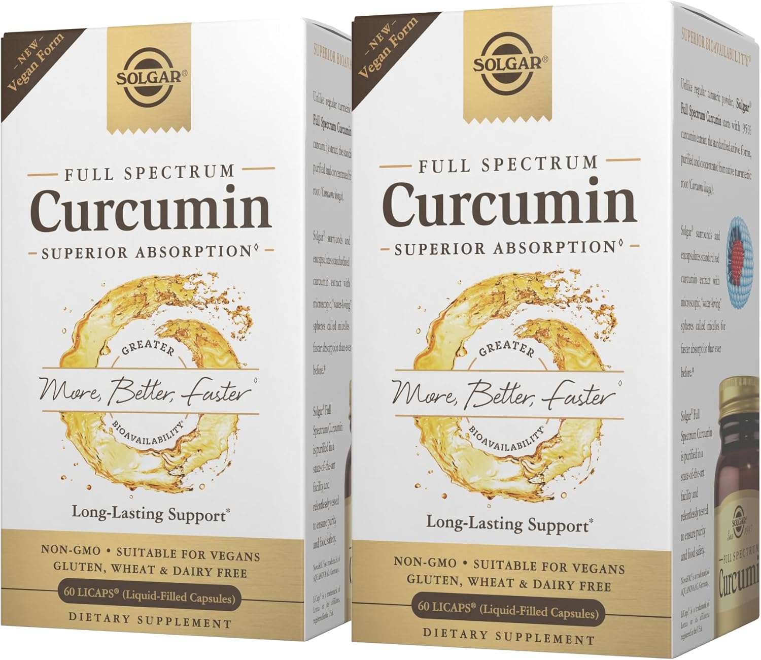 Solgar Full Spectrum Curcumin LiCaps 60 x 2 - Enhanced Absorption - Supports Brain, Joint, and Immune Health - Non-GMO, Vegan, Gluten & Dairy Free - 120 Servings