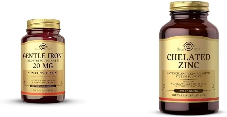 Solgar Gentle Iron Tablets with Zinc for Sensitive Stomachs - Non-Constipating Red Blood Cell Supplement for Healthy Skin & DNA Formation - 250 Tablets