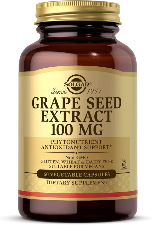 Solgar Grape Seed Extract 100mg Capsules - Antioxidant & Cardio Support - Vegan, Gluten Free - 60 Servings