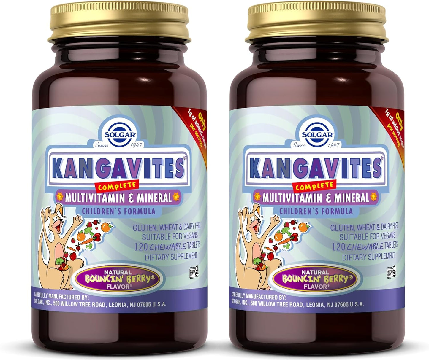 Solgar Kangavites Bouncin' Berry Flavor Chewable Tablets - 240 Count - Children's Vegan Multivitamin & Mineral Formula