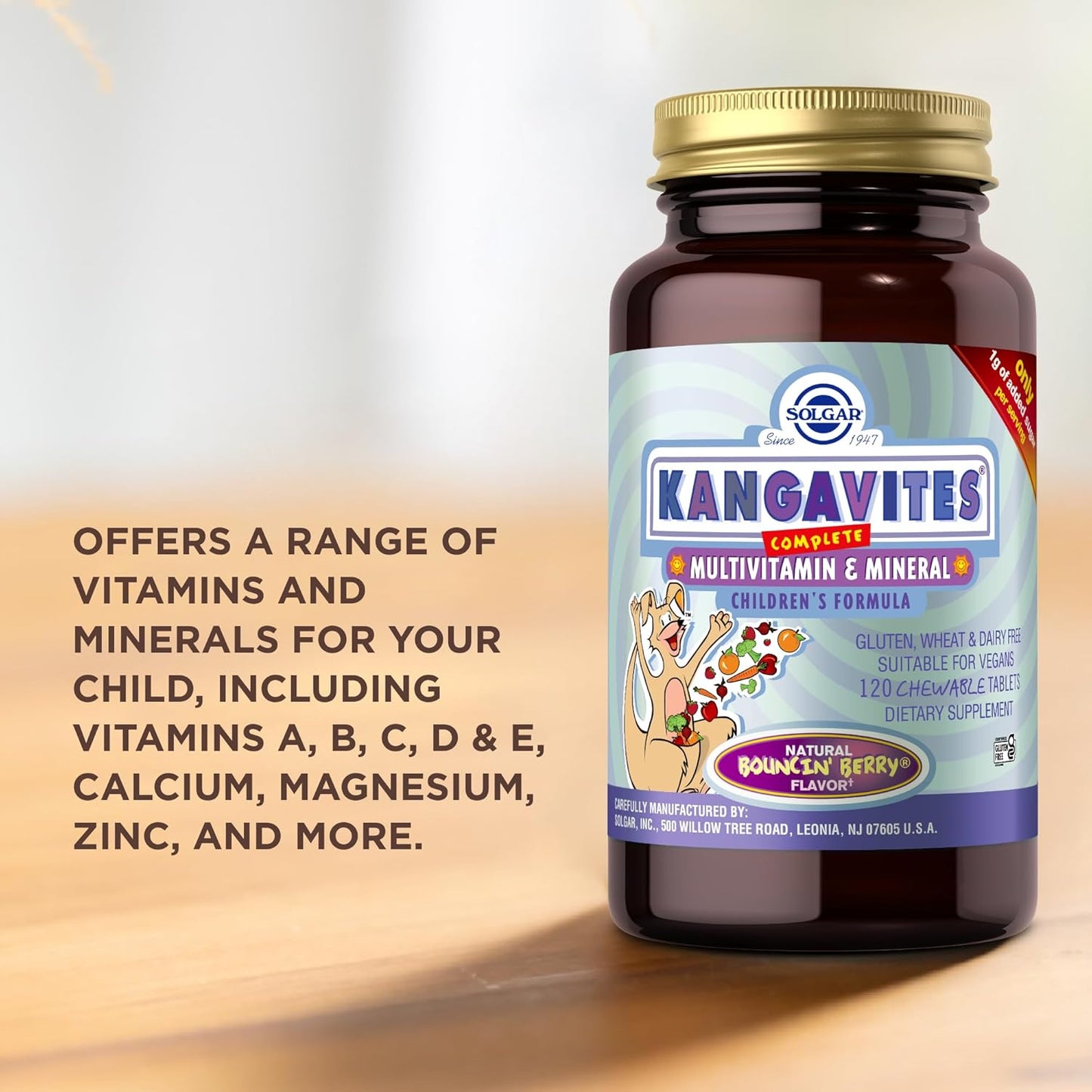 Solgar Kangavites Bouncin' Berry Flavor Chewable Tablets - 240 Count - Children's Vegan Multivitamin & Mineral Formula
