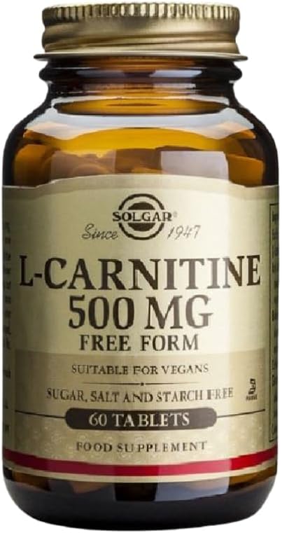 Solgar L-Carnitine 500 mg Tablets - Non-GMO, Vegan, Gluten-Free, Dairy-Free, Kosher - 30 Servings