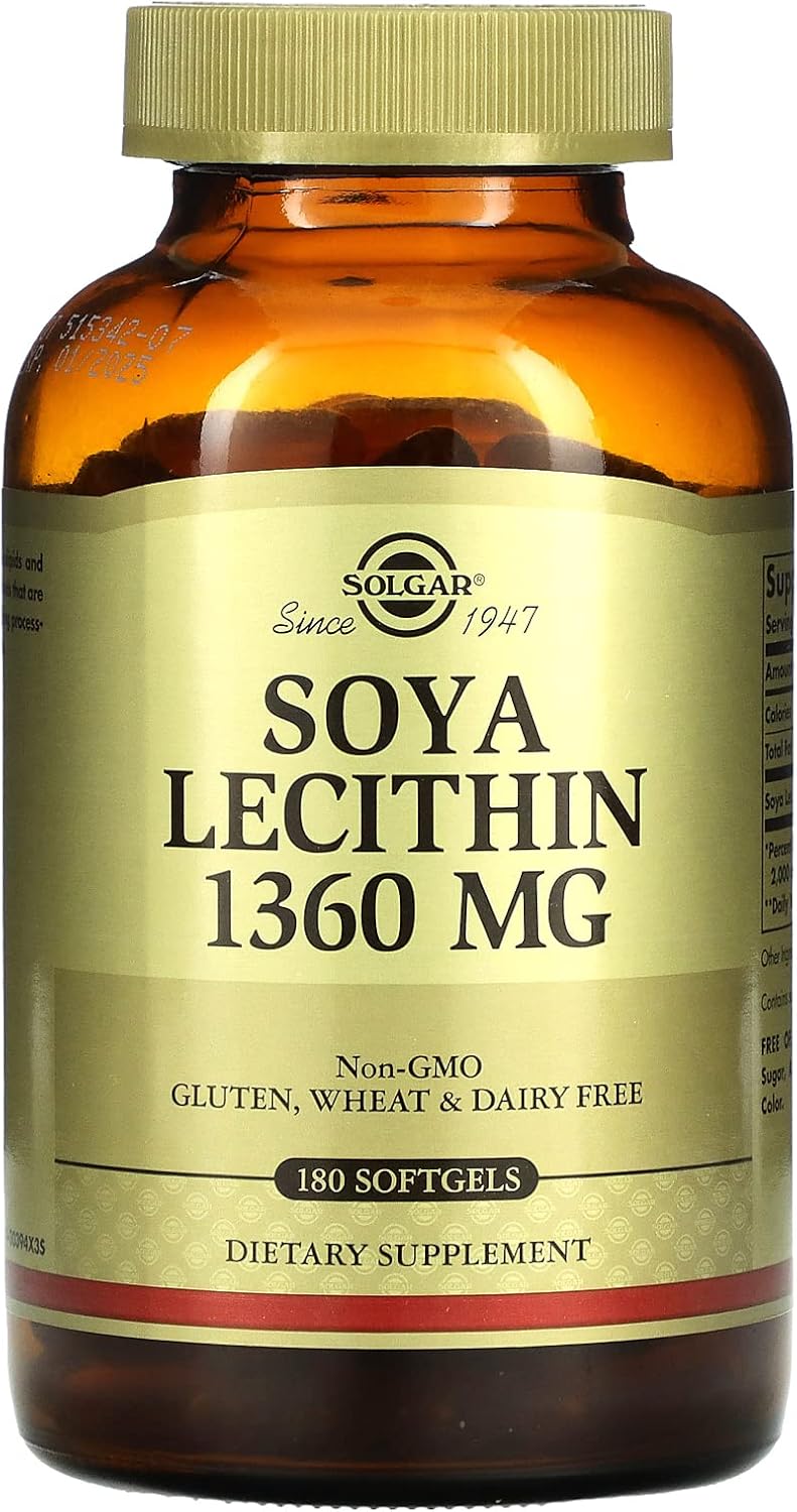 Solgar Lecithin Softgels - 1360 mg, 180 Count - Non-GMO, Gluten-Free, Dairy-Free