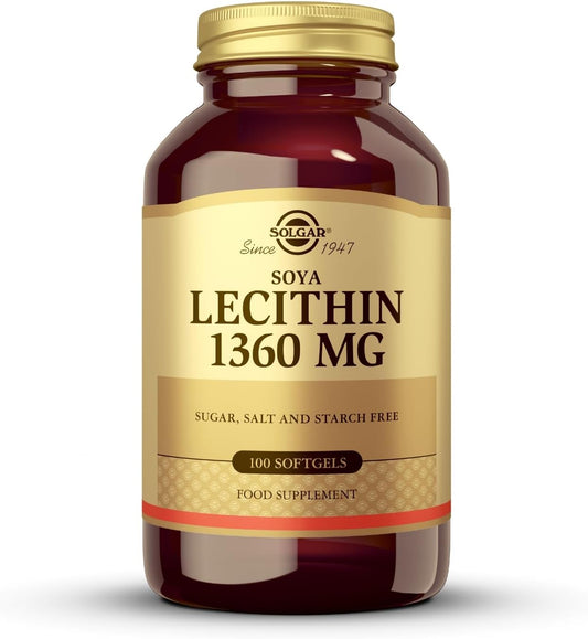Solgar Lecithin Softgels 1360mg - Natural SOYA Source of Choline & Linoleic Acid - Gluten & Dairy Free - 100 Servings