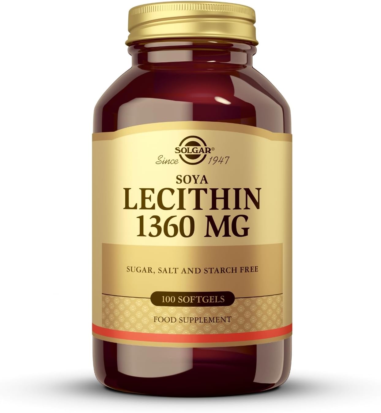 Solgar Lecithin Softgels 1360mg - Natural SOYA Source of Choline & Linoleic Acid - Gluten & Dairy Free - 100 Servings