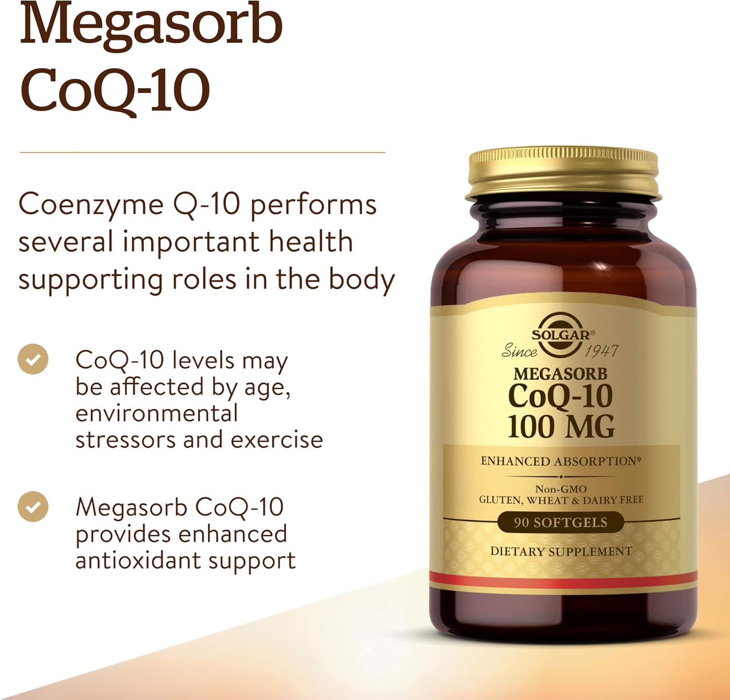 Solgar Megasorb CoQ-10 100 mg Softgels - Heart Health & Anti-Aging Support - High Absorption Coenzyme Q10 Supplement - Non-GMO, Gluten & Dairy Free - 90 Servings