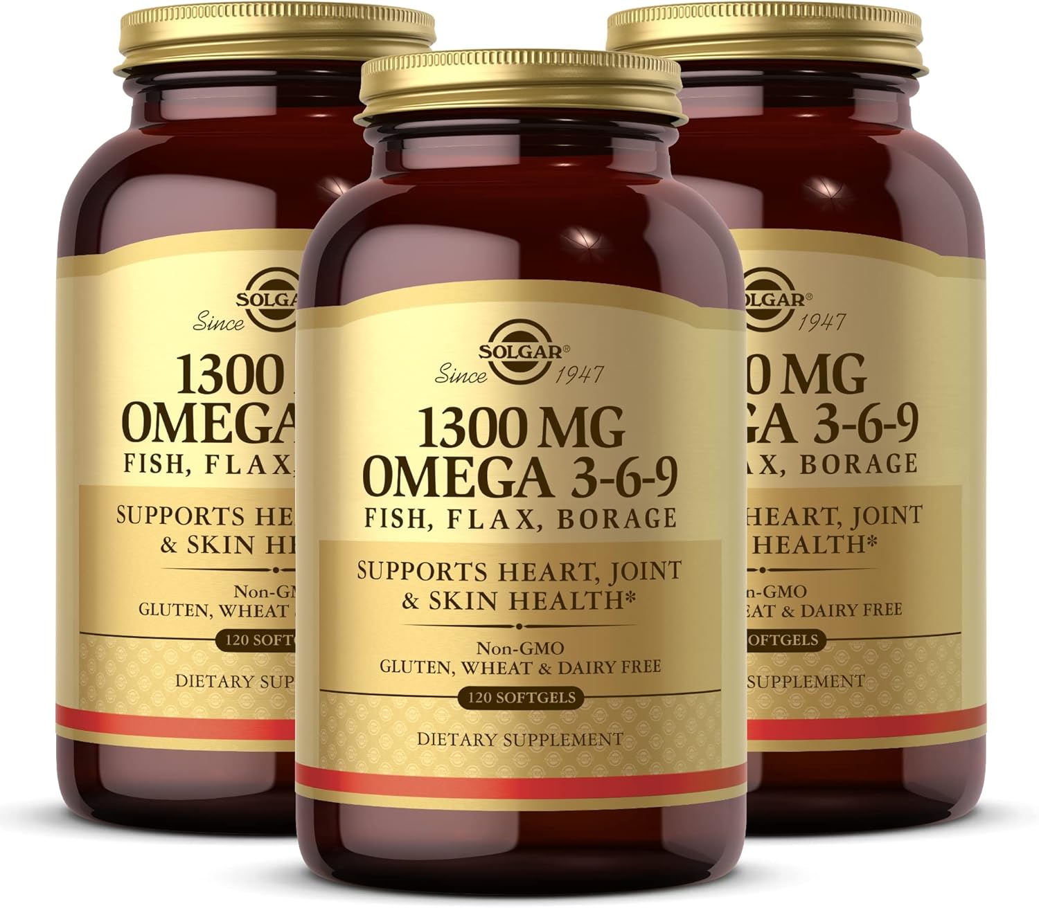 Solgar Omega 3-6-9 Softgels 1300mg - Pack of 3, 120 Servings for Joint & Skin Health - Non-GMO, Gluten Free