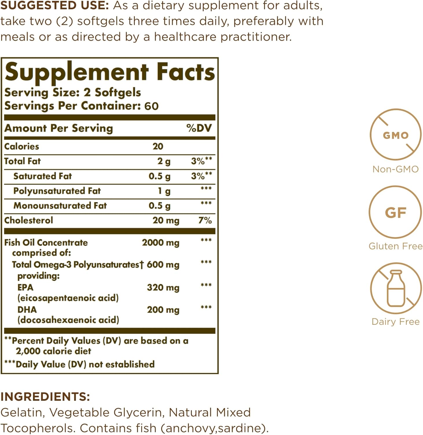 Solgar Omega-3 Fish Oil Concentrate Softgels - 120 Count - Joint & Metabolic Health Support - Gluten-Free, Non-GMO, Dairy-Free - 60 Servings