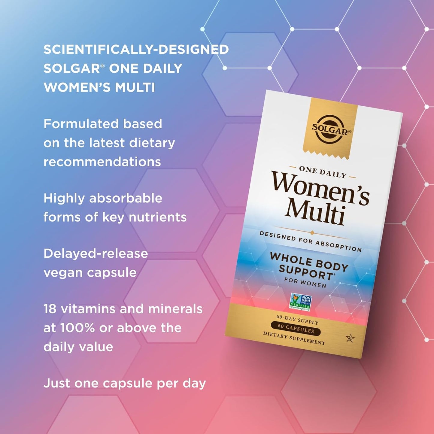Solgar One Daily Women's Multi: Whole Body Support Vitamin for Immune, Heart, Energy, Hair Skin Nails & Reproductive Health, 60 Servings