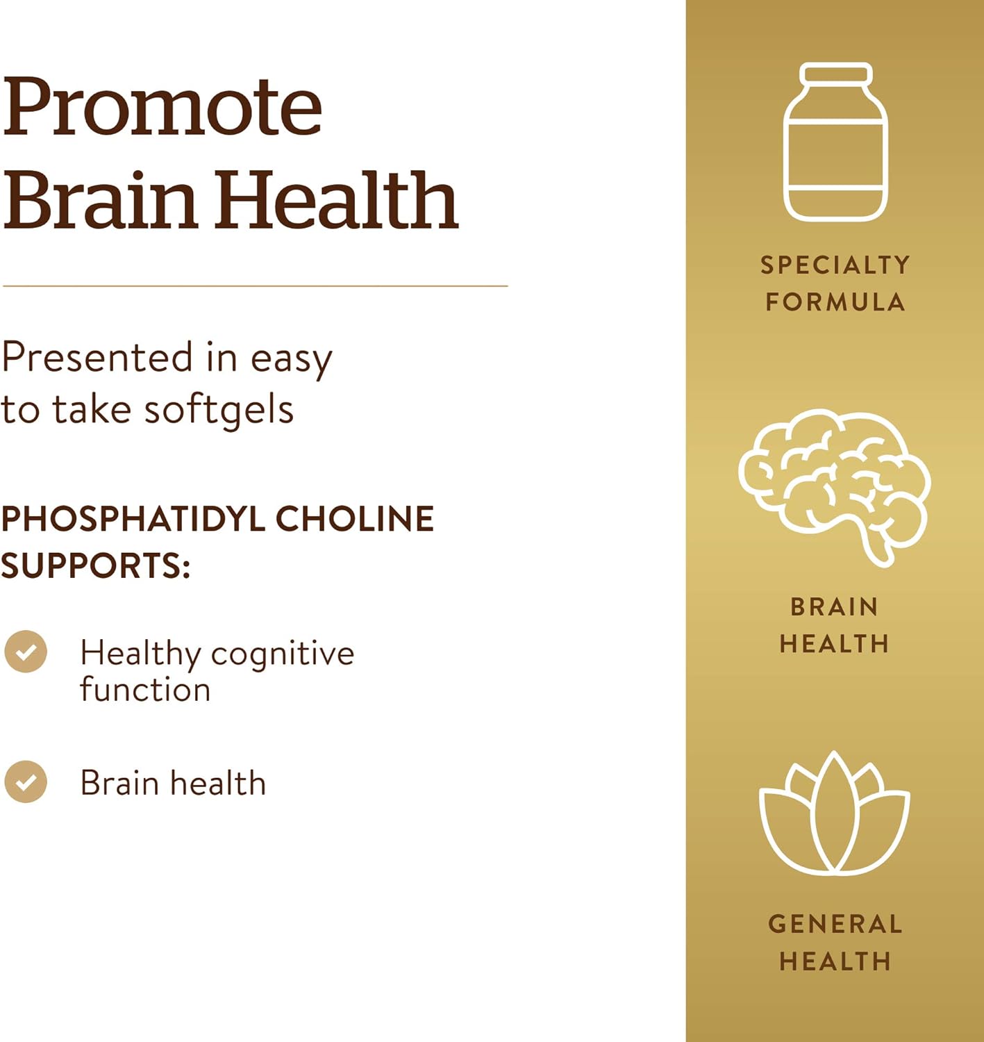 Solgar Phosphatidylcholine Softgels - Supports Cognitive Health with Choline - Gluten & Dairy Free - 100 Softgels