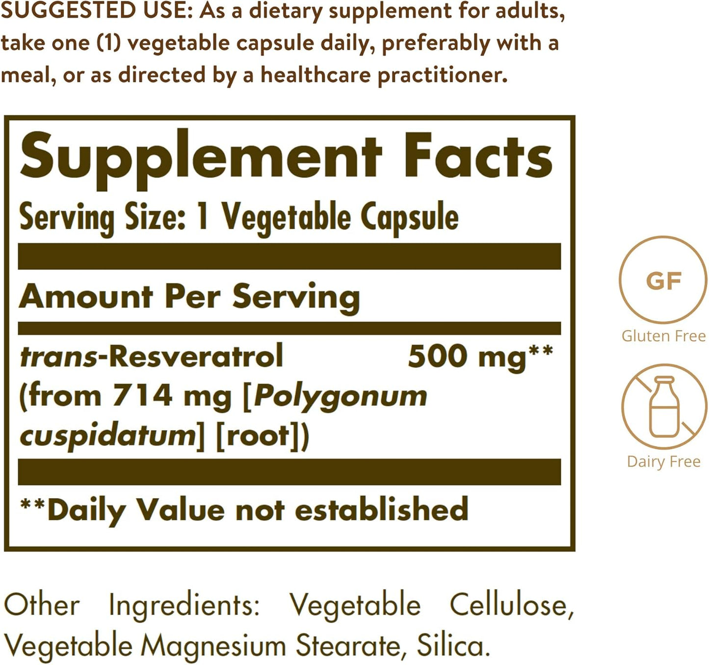 Solgar Resveratrol 500 mg Capsules - Antioxidant Support - Gluten & Dairy Free - 30 Servings
