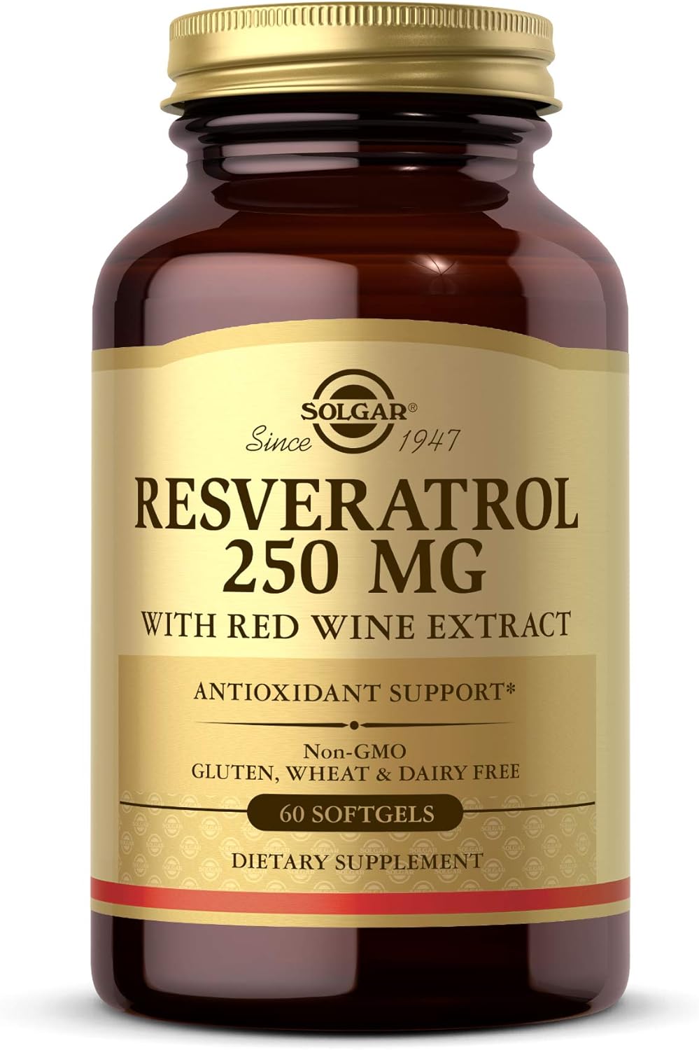 Solgar Resveratrol Softgels with Red Wine Extract - 250mg Antioxidant Immune Support - Non-GMO, Gluten Free, Dairy Free - 60 Servings