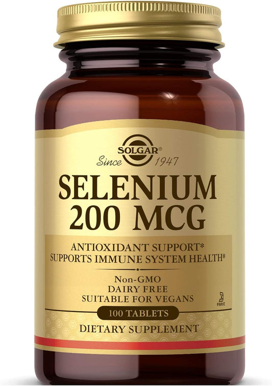 Solgar Selenium 200 mcg Tablets - 100 Count Bottle for Immune Support and Antioxidant Protection