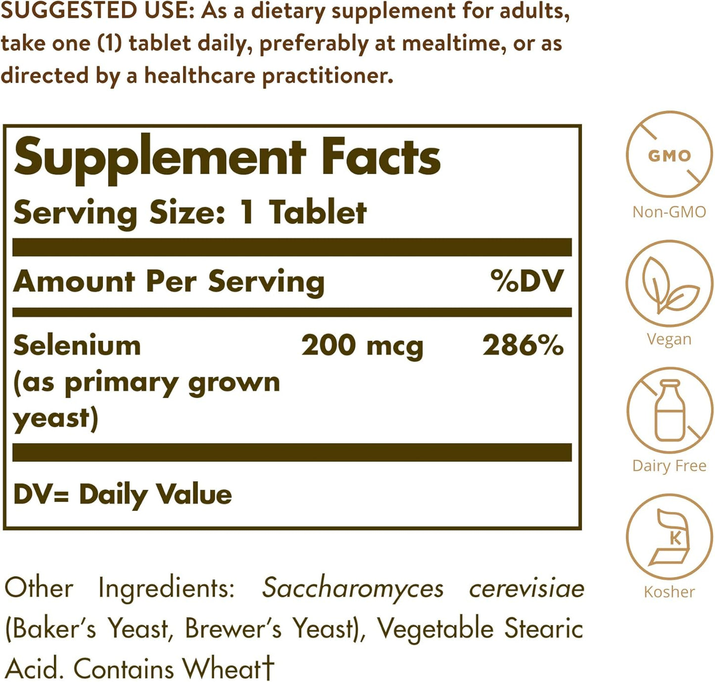 Solgar Selenium 200 mcg Tablets - 100 Count Bottle for Immune Support and Antioxidant Protection