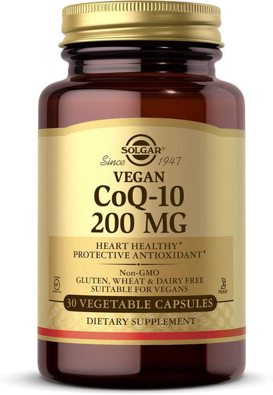 Solgar Vegetarian CoQ-10 200 mg Capsules - Heart Healthy Antioxidant Supplement - Vegan, Gluten Free, Dairy Free, Kosher - 30 Servings