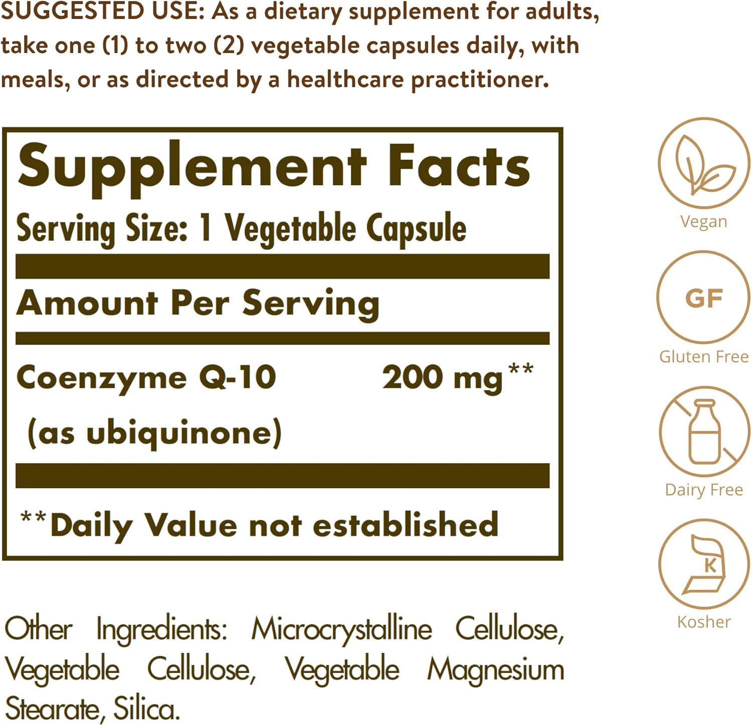 Solgar Vegetarian CoQ-10 200 mg Capsules - Heart Healthy Antioxidant Supplement - Vegan, Gluten Free, Dairy Free, Kosher - 30 Servings
