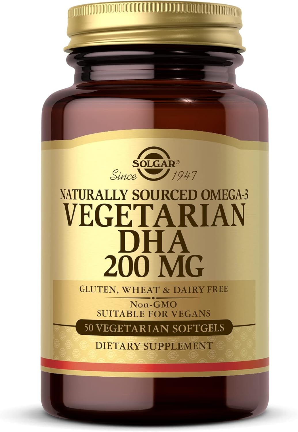 Solgar Vegetarian DHA Softgels - 200mg Omega-3 - Vegan, Gluten Free, Dairy Free - 50 Servings