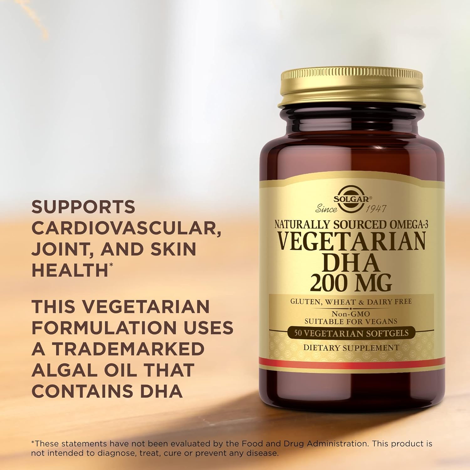 Solgar Vegetarian DHA Softgels - 200mg Omega-3 - Vegan, Gluten Free, Dairy Free - 50 Servings