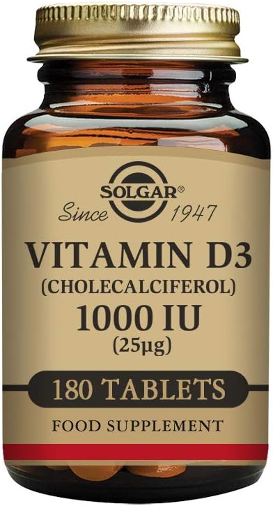 Solgar Vitamin D3 25 mcg (1000 IU) Capsules - Supports Bone Health, Immune System - Non-GMO, Gluten Free, Dairy Free - 180 Count
