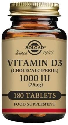 Solgar Vitamin D3 25 mcg (1000 IU) Capsules - Supports Bone Health, Immune System - Non-GMO, Gluten Free, Dairy Free - 180 Count