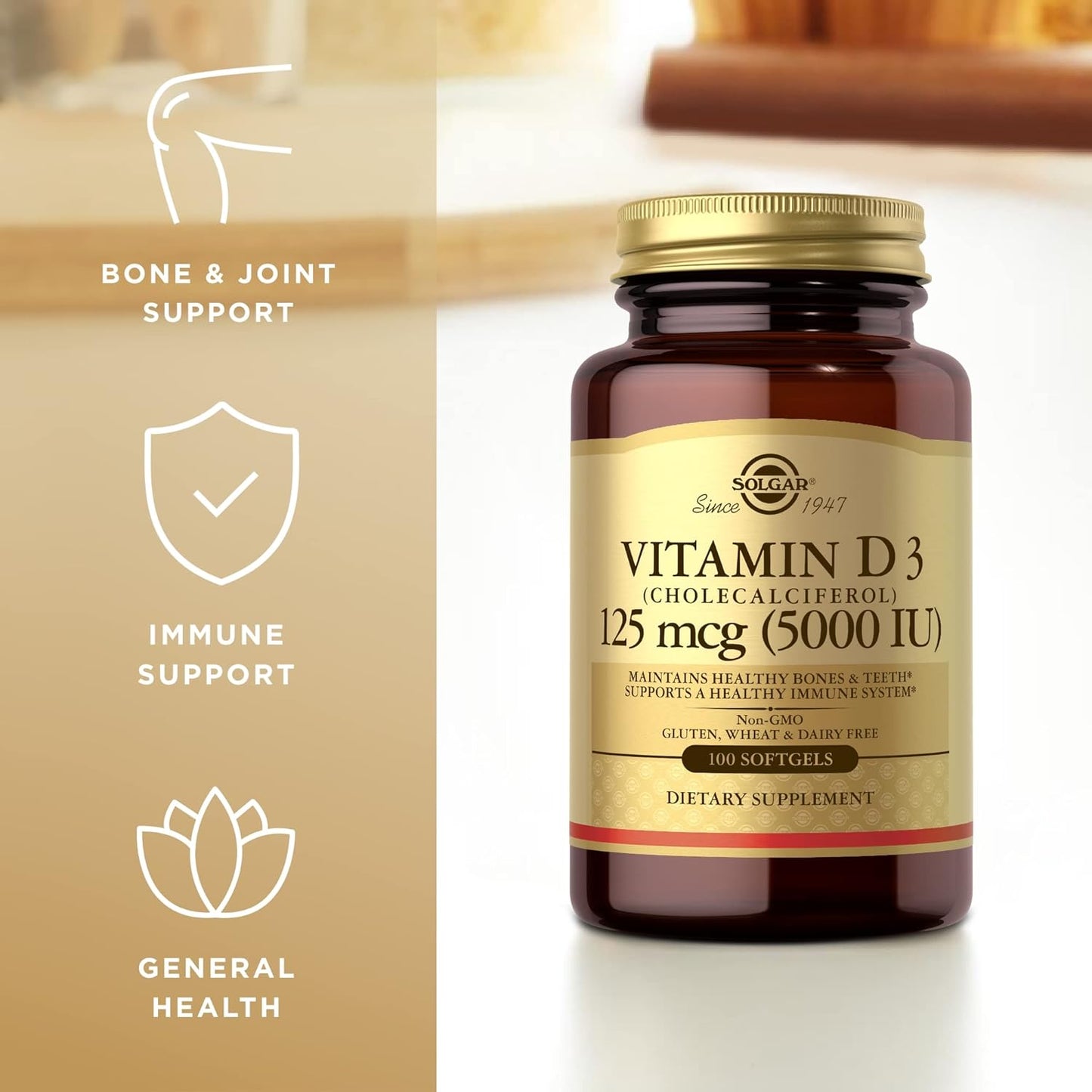 Solgar Vitamin D3 Softgels 10 mcg (400 IU) - Pack of 200 - Bone Health & Immune System Support - Non-GMO, Gluten Free