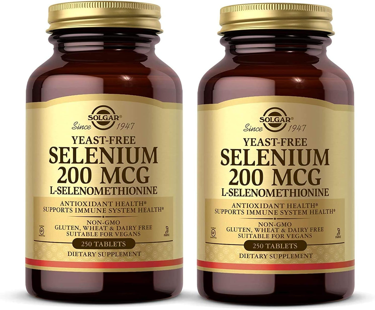 Solgar Yeast-Free Selenium 200 mcg, 250 Tablets - Pack of 2 - Antioxidant & Immune System Support - Non-GMO, Vegan, Gluten Free - 500 Servings