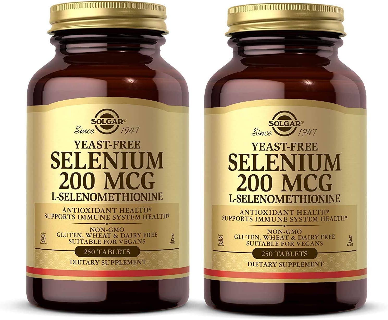 Solgar Yeast-Free Selenium 200 mcg, 250 Tablets - Pack of 2 - Antioxidant & Immune System Support - Non-GMO, Vegan, Gluten Free - 500 Servings