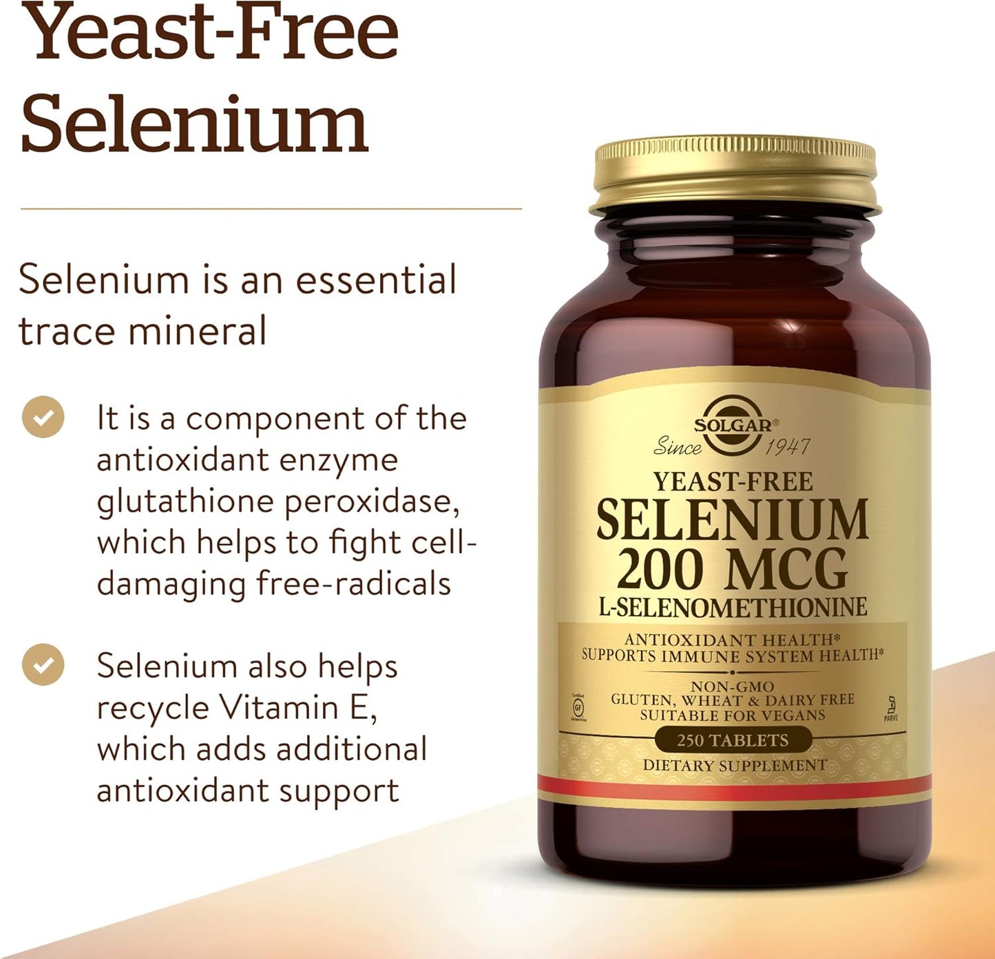Solgar Yeast-Free Selenium 200 mcg, 250 Tablets - Pack of 2 - Antioxidant & Immune System Support - Non-GMO, Vegan, Gluten Free - 500 Servings