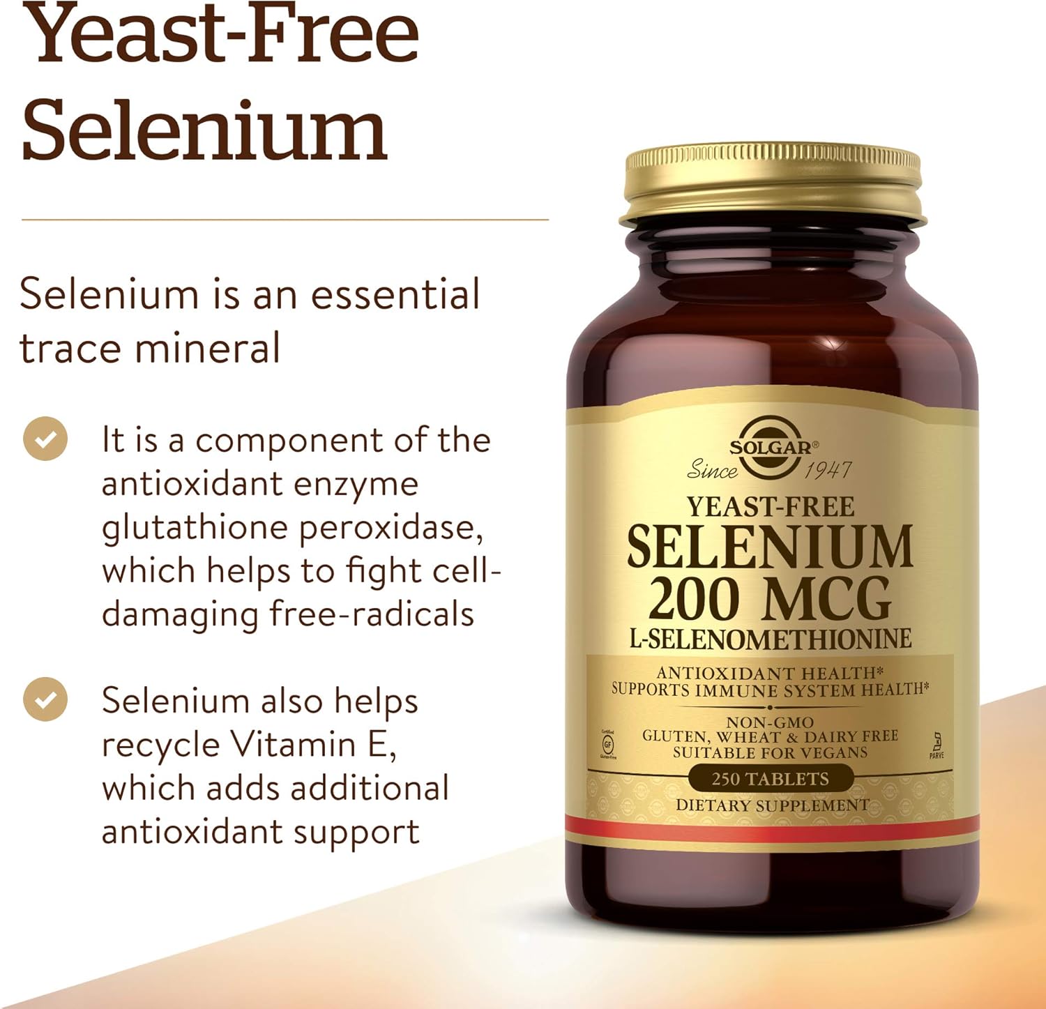 Solgar Yeast-Free Selenium 200 mcg, 250 Tablets - Pack of 2 - Antioxidant & Immune System Support - Non-GMO, Vegan, Gluten Free - 500 Servings