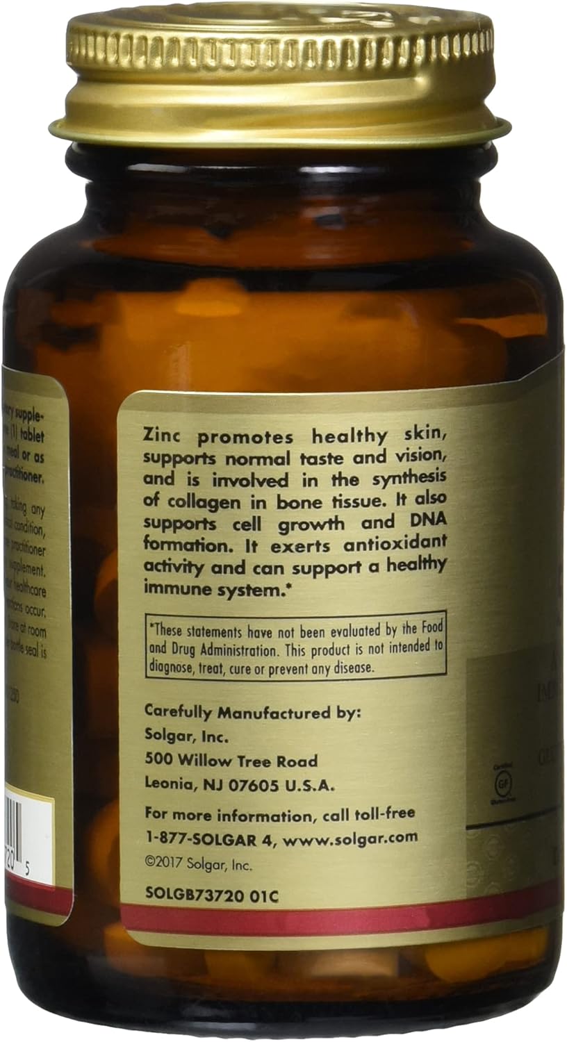 Solgar Zinc 50 Mg Tablets - Supports Healthy Skin, Immune System, and Antioxidant Defense - 100 Servings, 100 Count (12 Pack)
