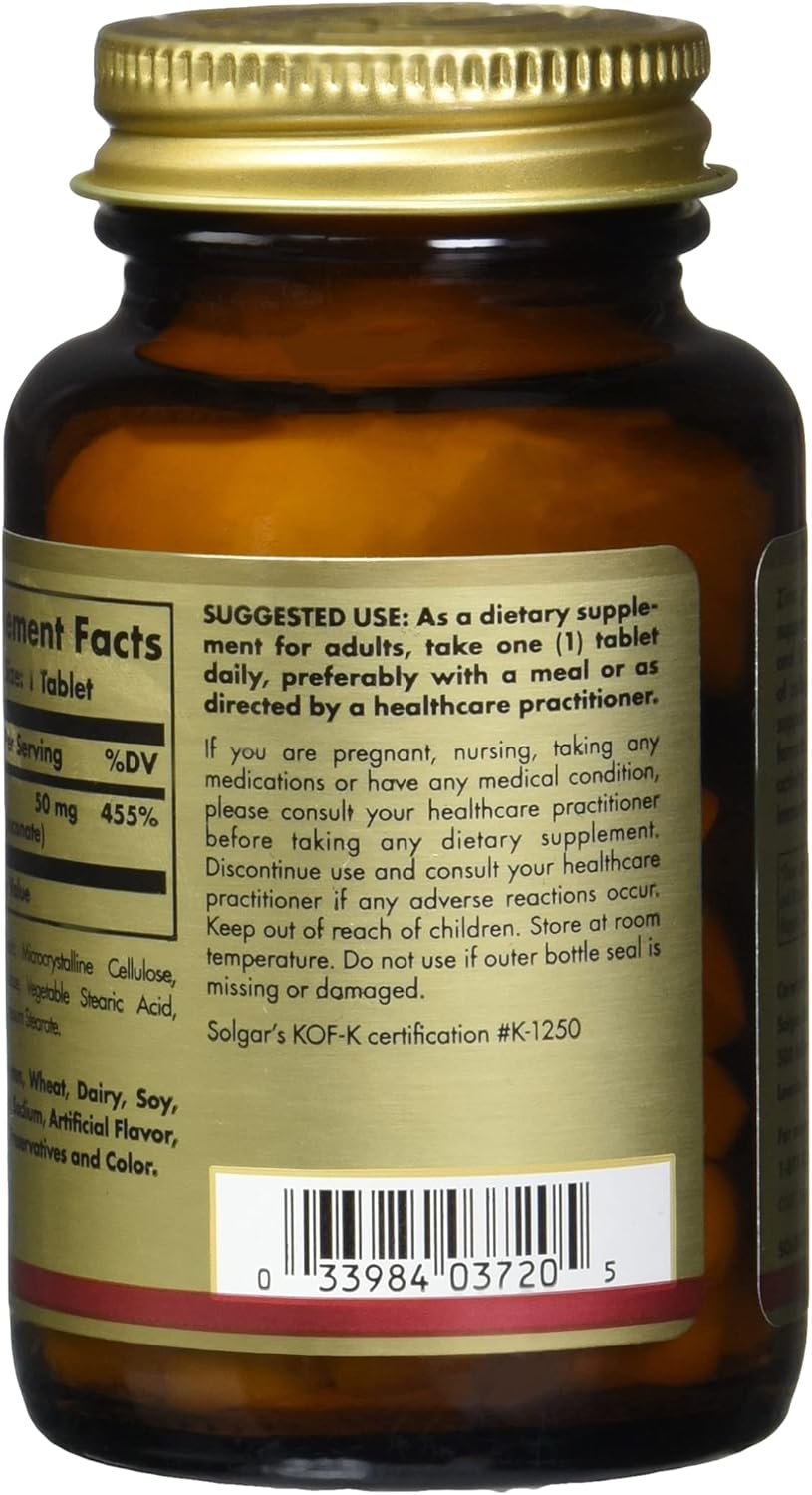 Solgar Zinc 50 Mg Tablets - Supports Healthy Skin, Immune System, and Antioxidant Defense - 100 Servings, 100 Count (12 Pack)
