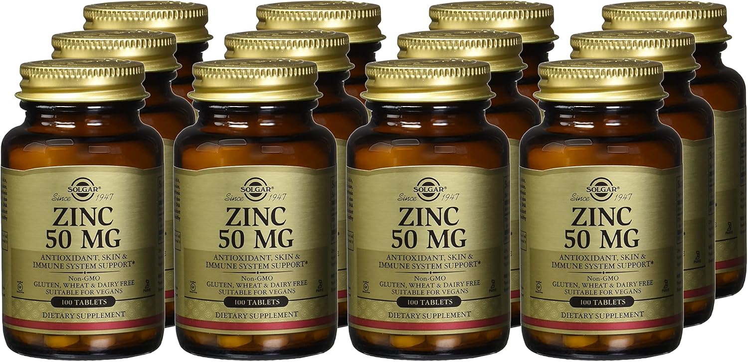 Solgar Zinc 50 Mg Tablets - Supports Healthy Skin, Immune System, and Antioxidant Defense - 100 Servings, 100 Count (12 Pack)