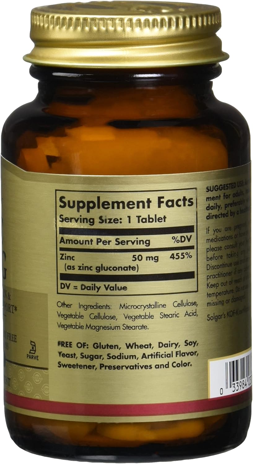 Solgar Zinc 50 Mg Tablets - Supports Healthy Skin, Immune System, and Antioxidant Defense - 100 Servings, 100 Count (12 Pack)