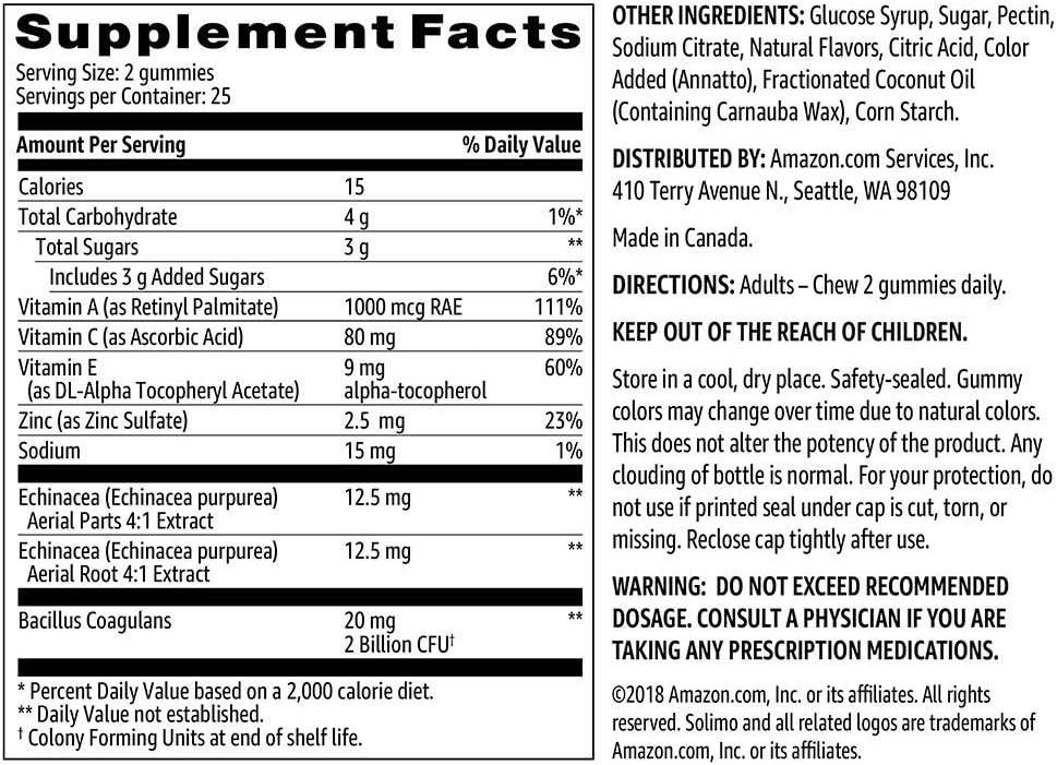 Solimo Probiotic & Immune Support Gummies with Echinacea - 2 Billion CFU, 50 Count