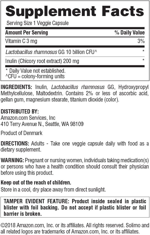 Solimo Probiotic with 10 Billion CFU Lactobacillus Rhamnosus - 30 Veggie Capsules, 1 Month Supply
