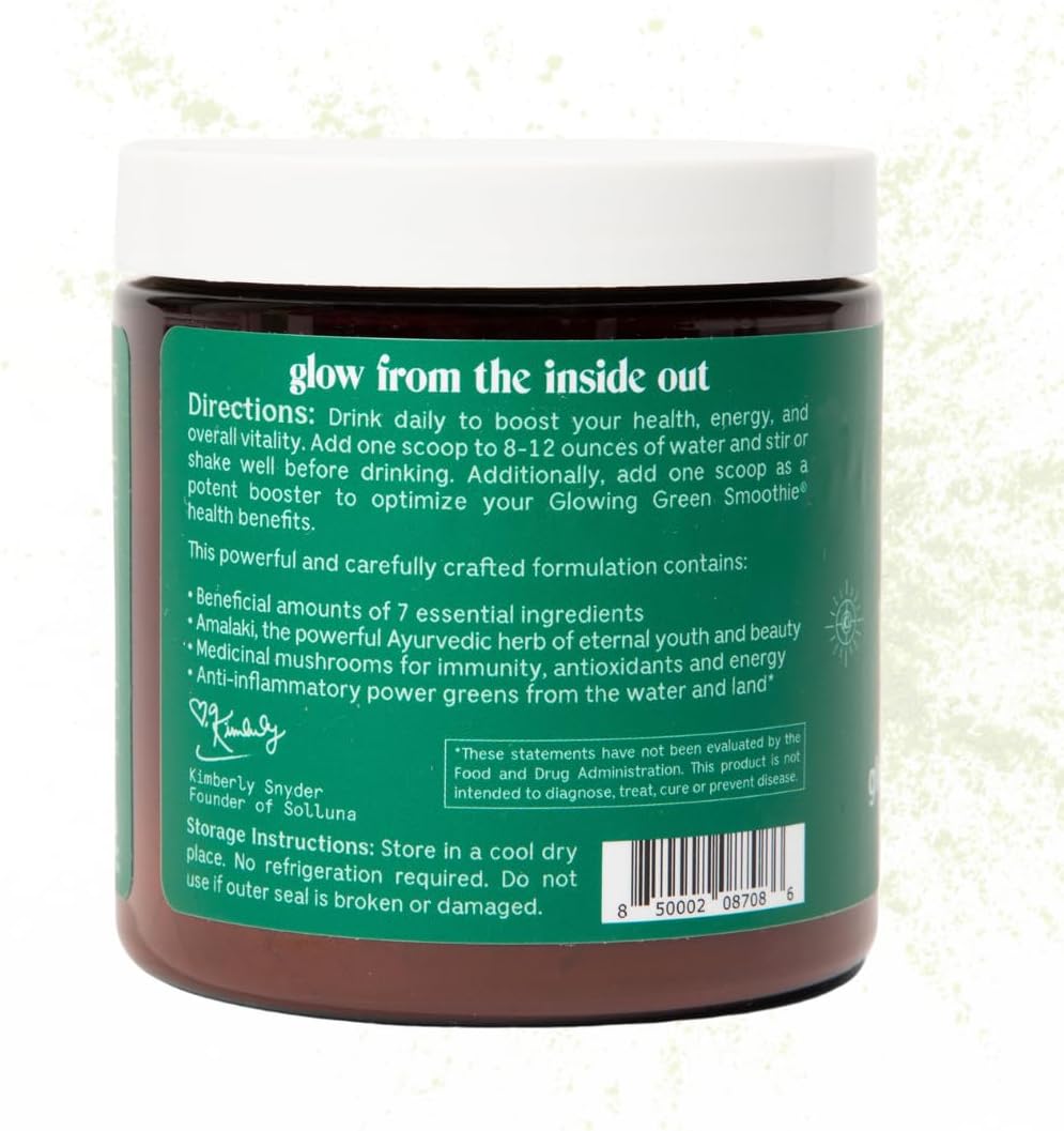 Solluna Glowing Greens Powder: Vegan Superfood for Energy, Mood, Immune Support, Antioxidants, Vitamins, Minerals