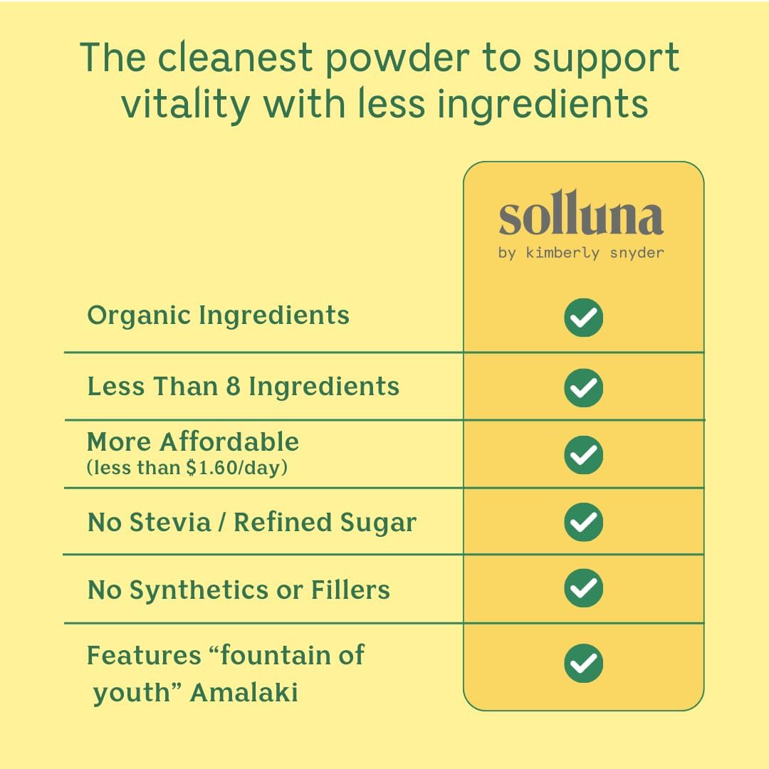 Solluna Glowing Greens Powder: Vegan Superfood for Energy, Mood, Immune Support, Antioxidants, Vitamins, Minerals
