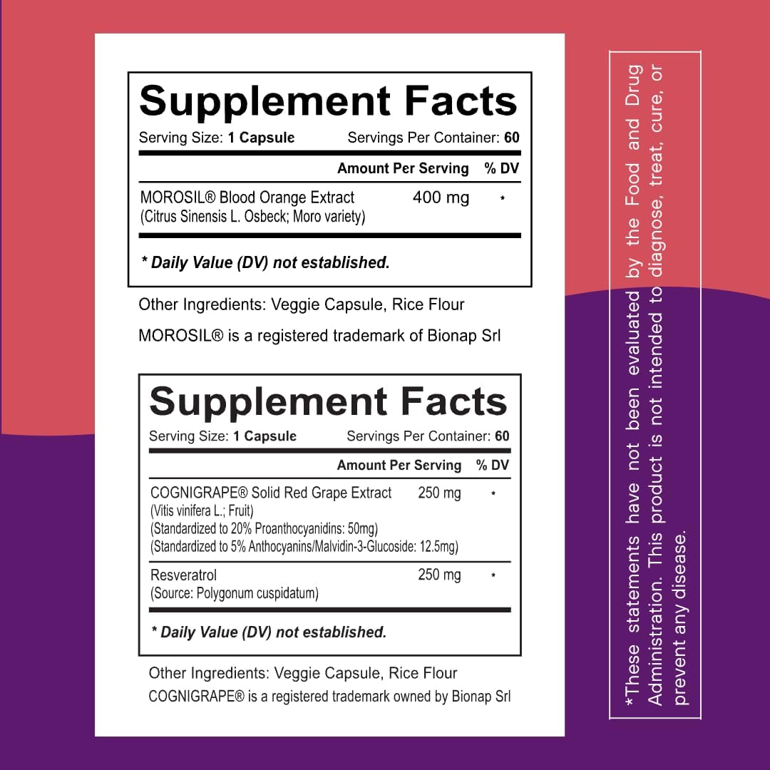 SOLNUVI All in One C3G Bundle - Morosil & Resveratrol Complex with Cognigrape Red Grape Extract - Metabolism, Brain Health, Wellness - Non-GMO, Gluten-Free, Vegan Supplement