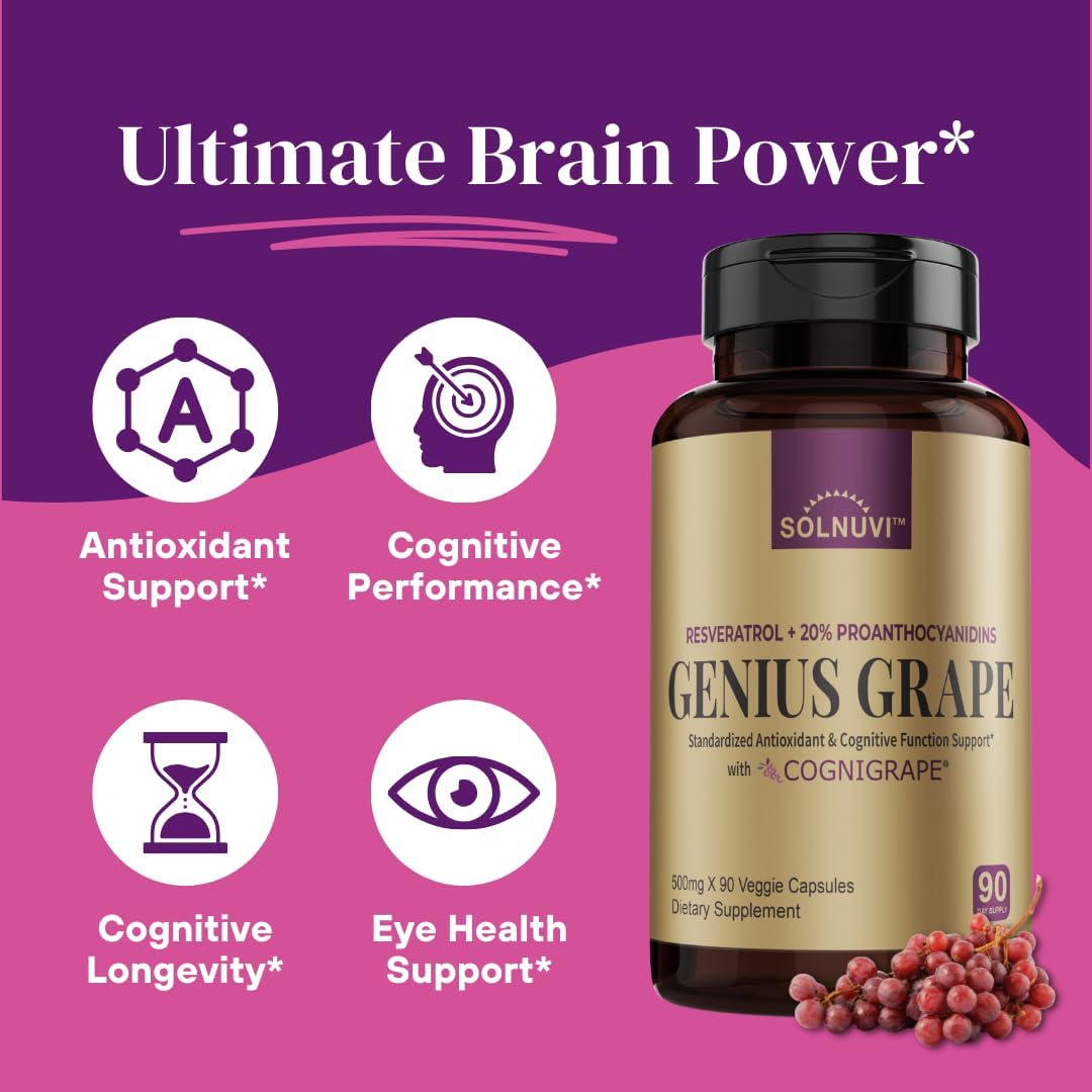 SOLNUVI All in One C3G Bundle - Morosil & Resveratrol Complex with Cognigrape Red Grape Extract - Metabolism, Brain Health, Wellness - Non-GMO, Gluten-Free, Vegan Supplement