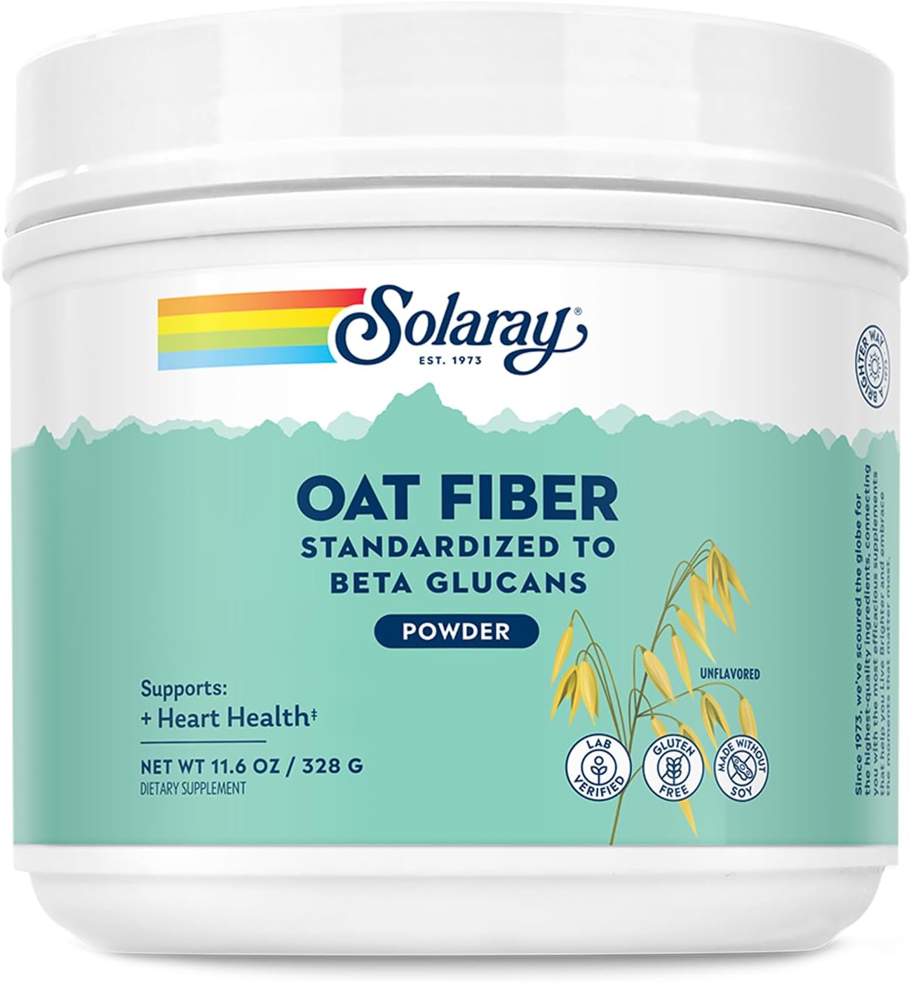 Soluble Oat Fiber Supplement Powder by SOLARAY - Heart Health Support with Beta Glucans - Unflavored, Gluten Free, Vegan - 30 Servings, 11.6oz