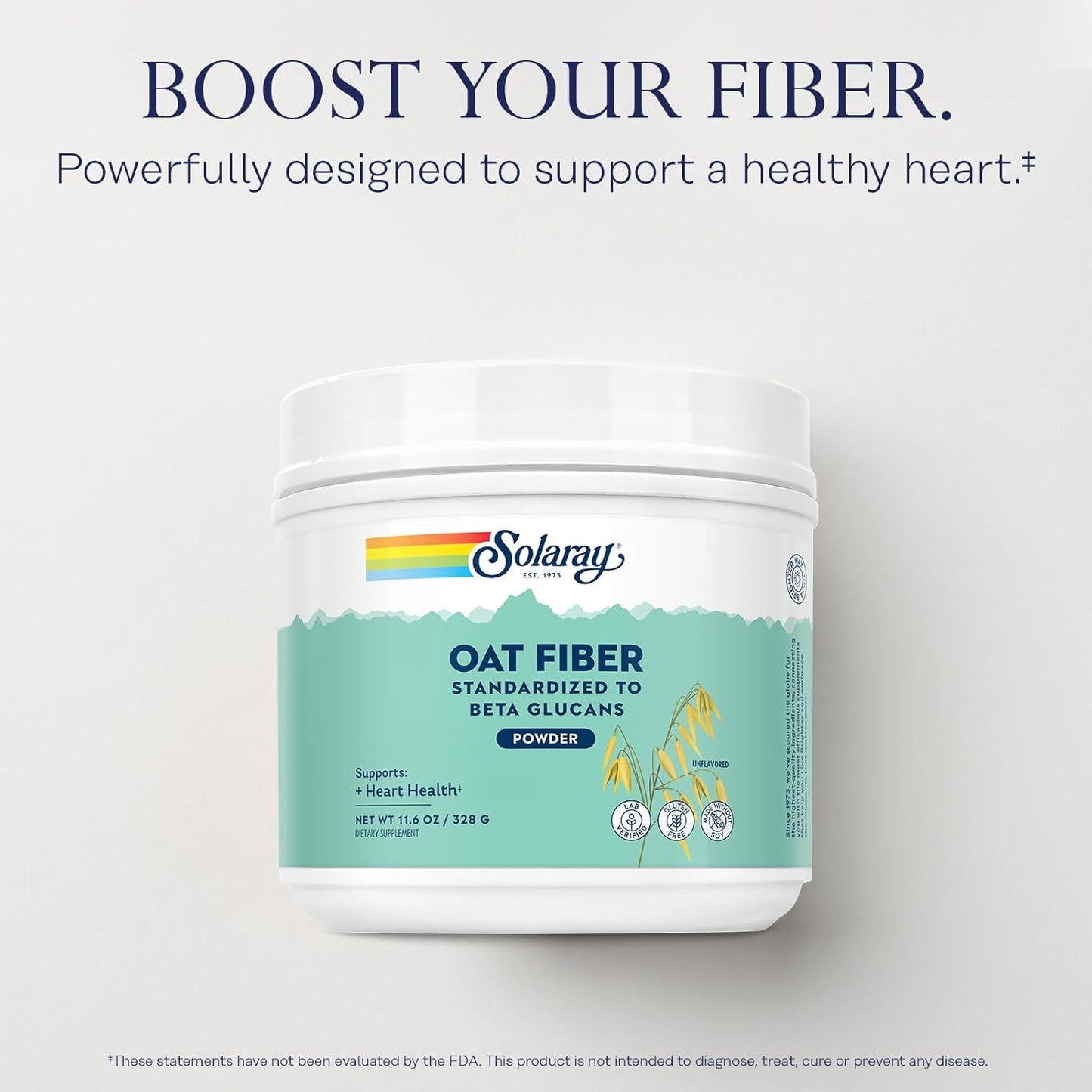 Soluble Oat Fiber Supplement Powder by SOLARAY - Heart Health Support with Beta Glucans - Unflavored, Gluten Free, Vegan - 30 Servings, 11.6oz