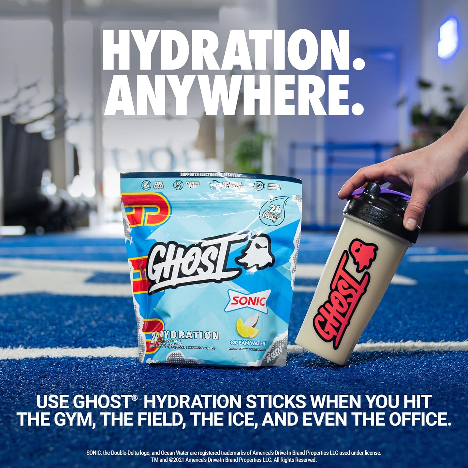 Sonic Ocean Water Electrolyte Powder Drink Mix - 24 Sticks, Vegan & Gluten-Free with Magnesium, Potassium, Calcium, Vitamin C