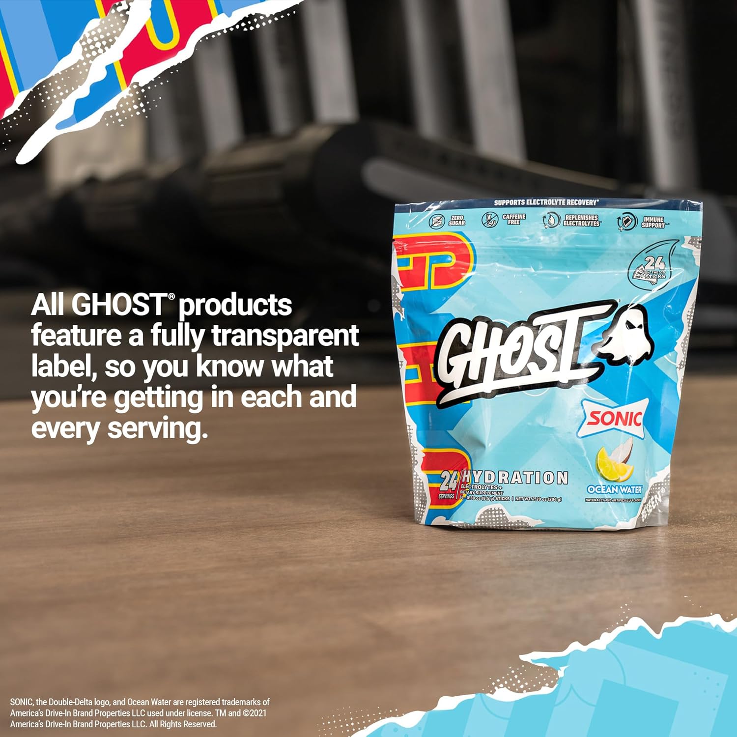 Sonic Ocean Water Electrolyte Powder Drink Mix - 24 Sticks, Vegan & Gluten-Free with Magnesium, Potassium, Calcium, Vitamin C