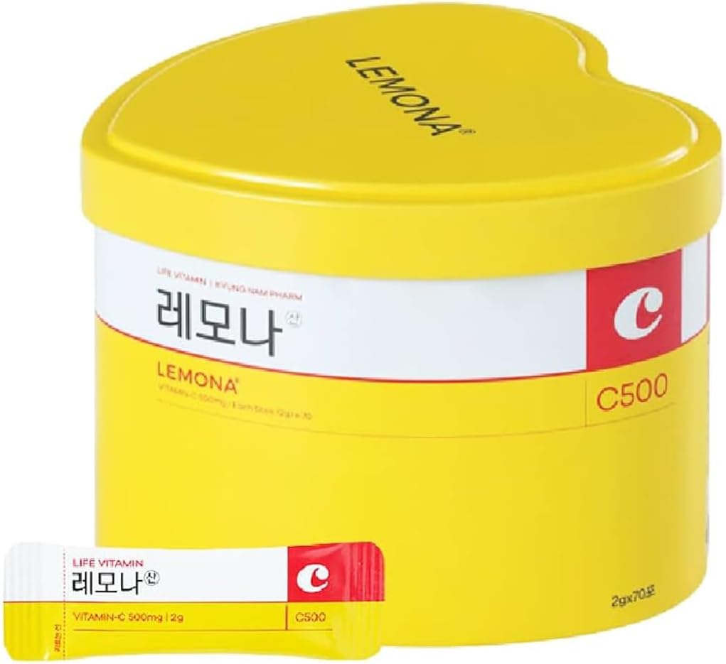 Sookwang Lemon Flavored Vitamin C Powder Sticks - 500mg, 70 count in Yellow Heart Tin Case