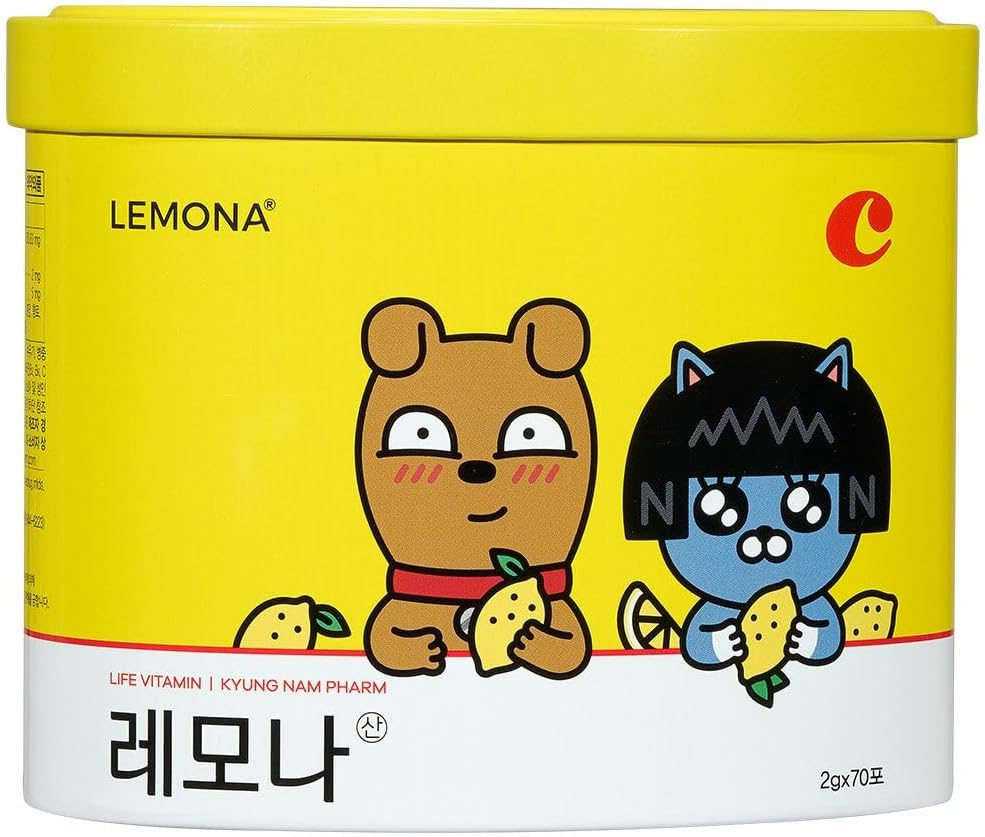 Sookwang Lemon Flavored Vitamin C Powder Sticks - 500mg, 70 count in Yellow Heart Tin Case