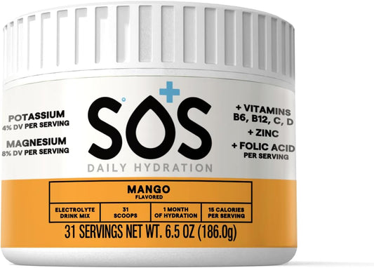 SOS Hydration Mango Electrolyte Powder - 31 Servings, Low-Calorie, Rapid Rehydration, USA Made, Keto & Vegan-Friendly