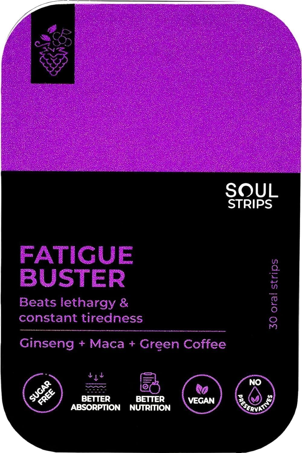Soul Nutrition Soul Strips Energy Booster with Ginseng, Maca, and Green Coffee - Mixed Berries Flavor, 30 Pack