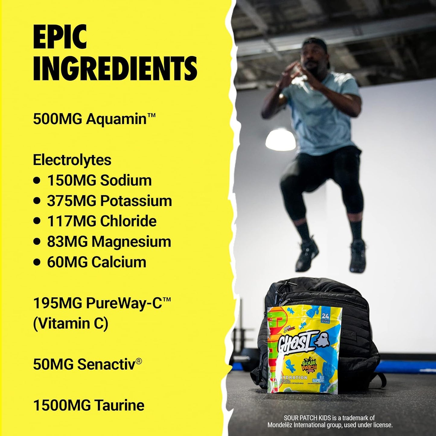 Sour Patch Kids Blue Raspberry Electrolyte Powder Sticks - 24 Packets, GHOST Hydration Mix with Magnesium, Potassium, Calcium, Vitamin C - Vegan & Gluten-Free